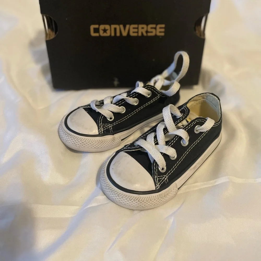 Converse Black Sneakers w/ Canvas Upper and White Rubber Toe Cap - Picture 2 of 12